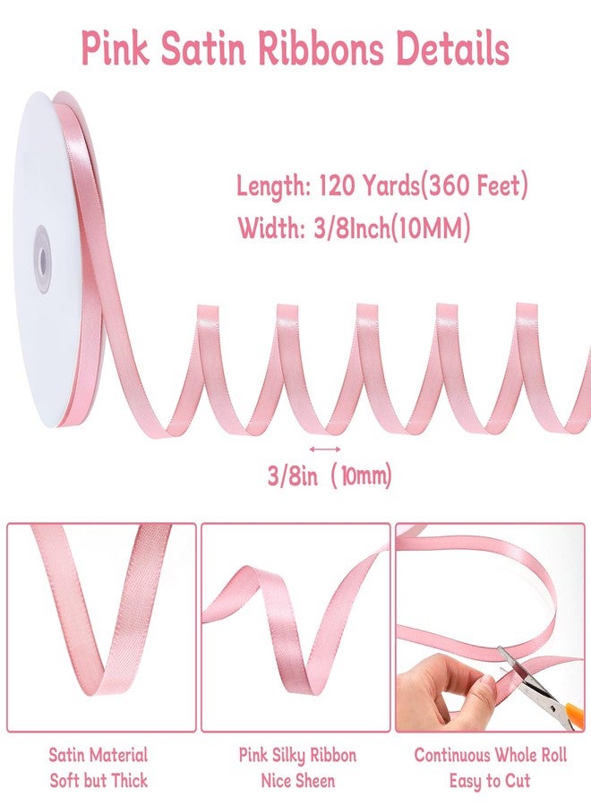 woric 120 Yards Pink Ribbon 3/8 Inch Craft Thin Satin Ribbons Valentine Ribbon for Cake Bows Lei Hair Scrapbook Gift Wrapping Wedding Party Card Valentine's Day Decorations - Image 2